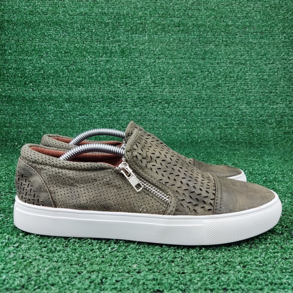 Report Sneakers Womens 8 Green Alexa Slip On Perforated Dual Zip Low Top Casual